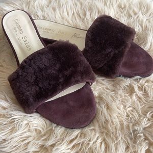 Classy Burgundy furry slides